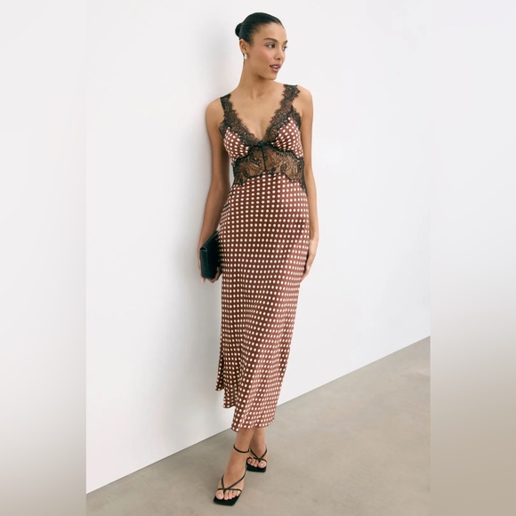 Ronny Kobo Collection Dresses & Skirts - Ronny Kobo brown polka dot lace Holliday slip dress
